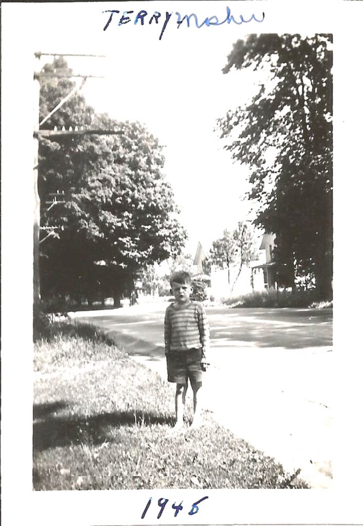 Terry Mosher, 1945 in front of house in Portville, NY