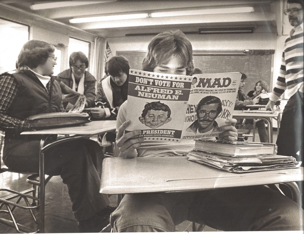Todd reading Mad Magazine in class at Bremerton High